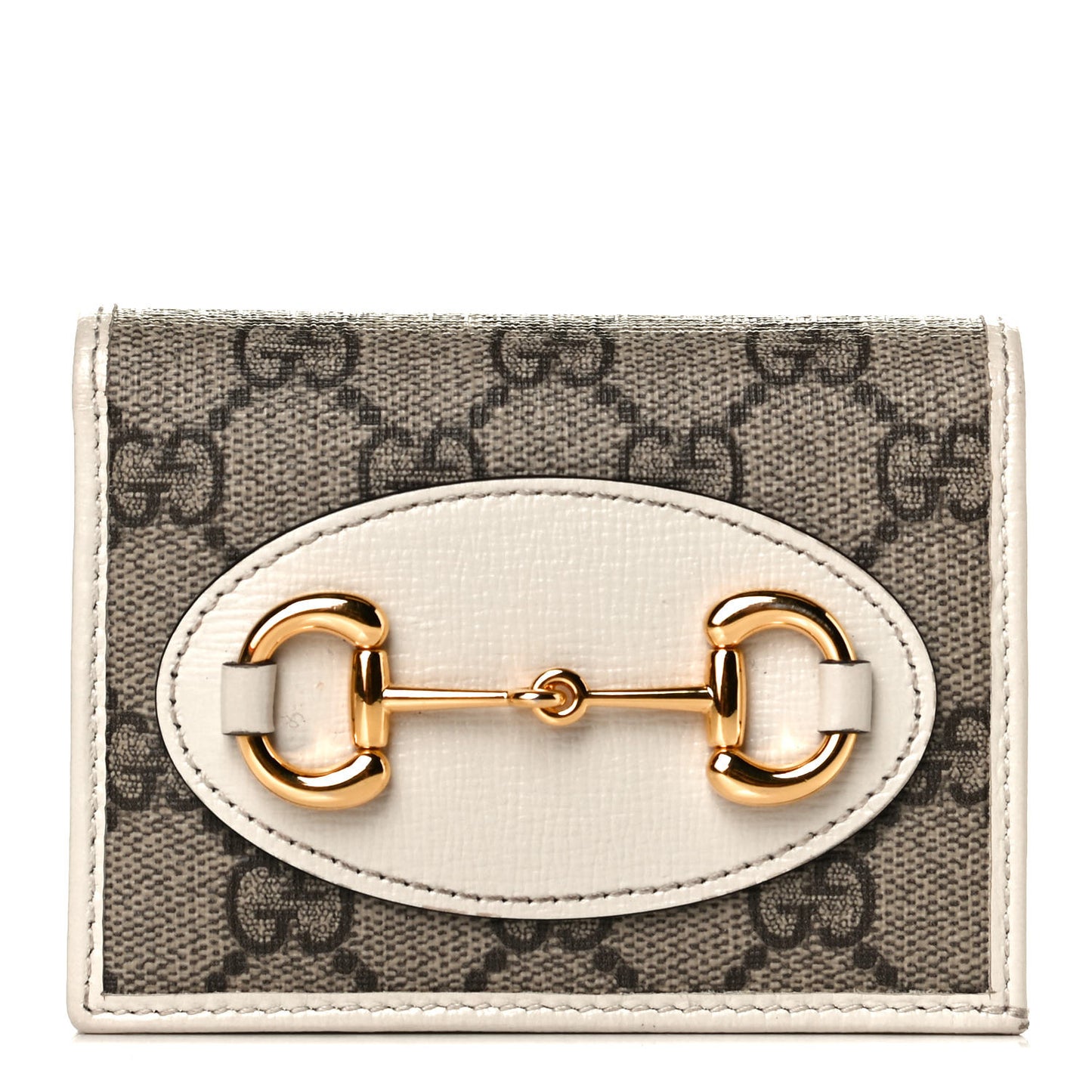 GG Supreme Monogram Azalea Calfskin Horsebit 1955 Card Case Wallet Beige Ebony Mystic White
