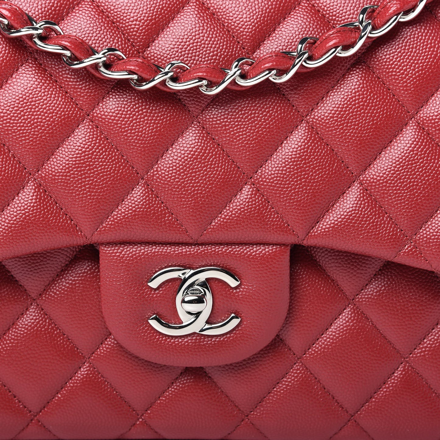 Caviar Quilted Jumbo Double Flap Red