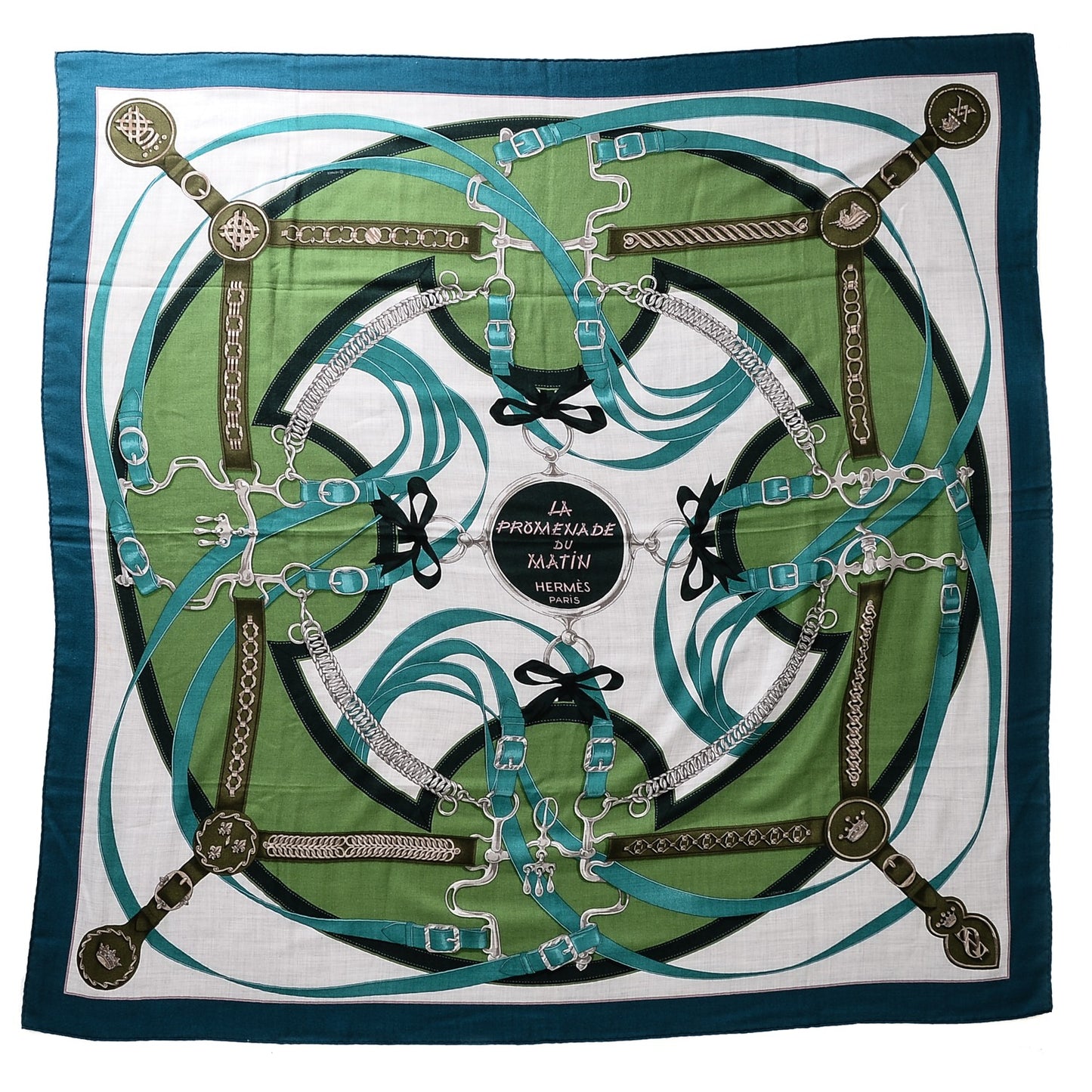 Cashmere Silk La Promenade Du Matin Shawl 140 Petrole Gris Chine Vert