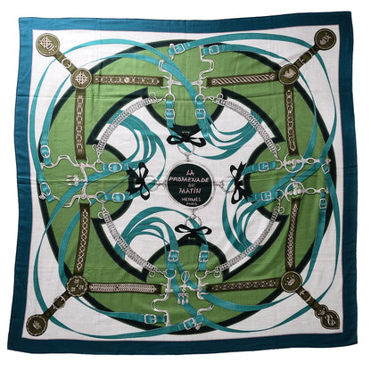 Hermes Cashmere Silk La Promenade Du Matin Shawl 140 Petrole Gris Chine Vert 1 of 7