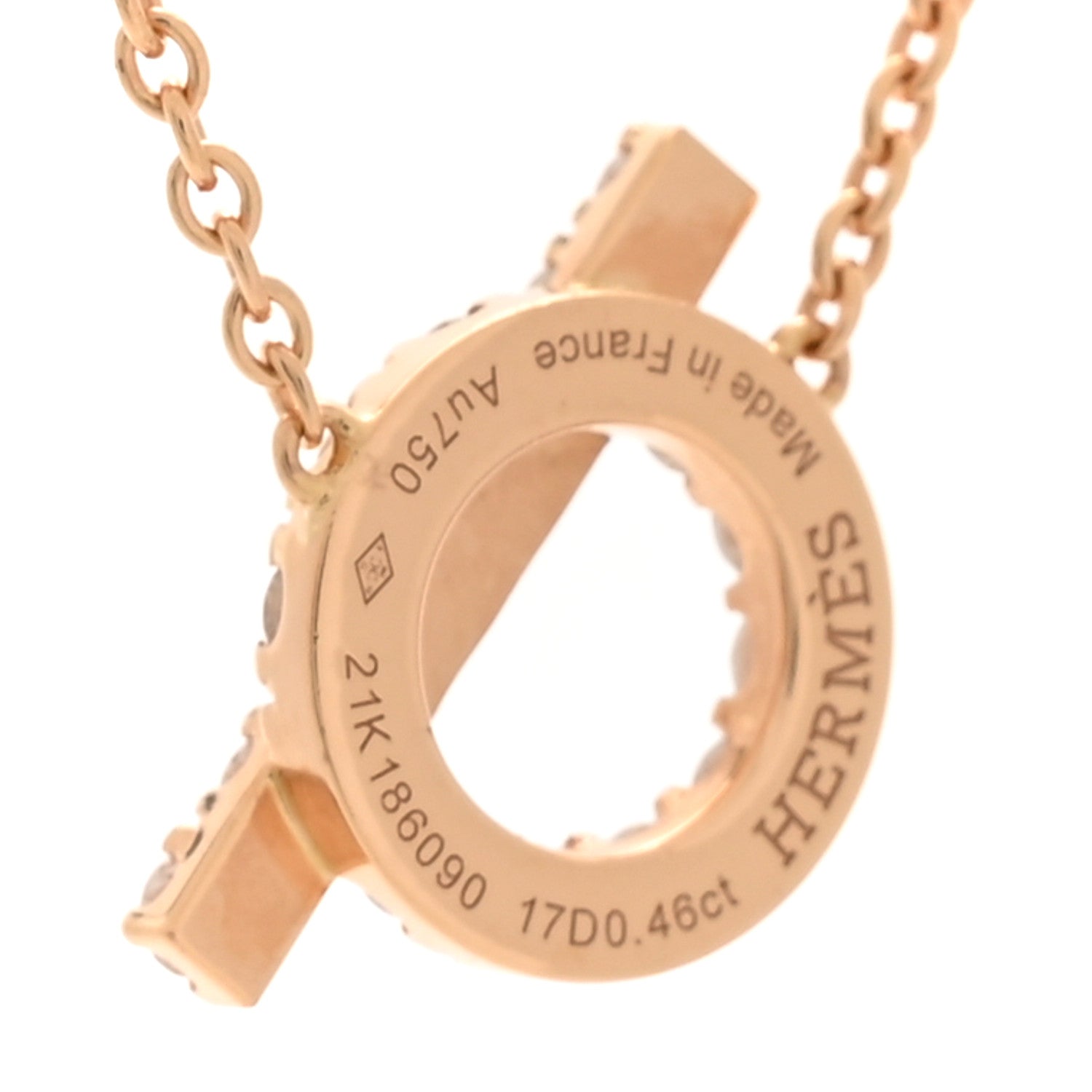 Hermes 18K Rose Gold Diamond Finesse Pendant Necklace 4 of 6