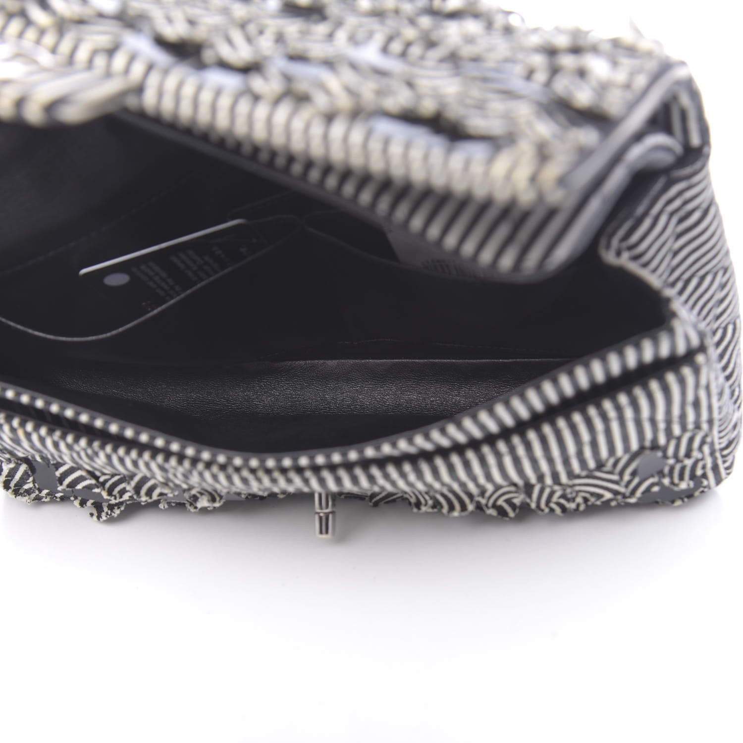 Chanel Canvas Sequin Stripe Medium Double Flap Black White 5 of 11