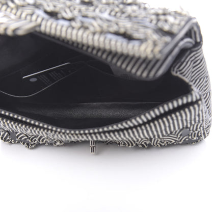 Chanel Canvas Sequin Stripe Medium Double Flap Black White 5 of 11