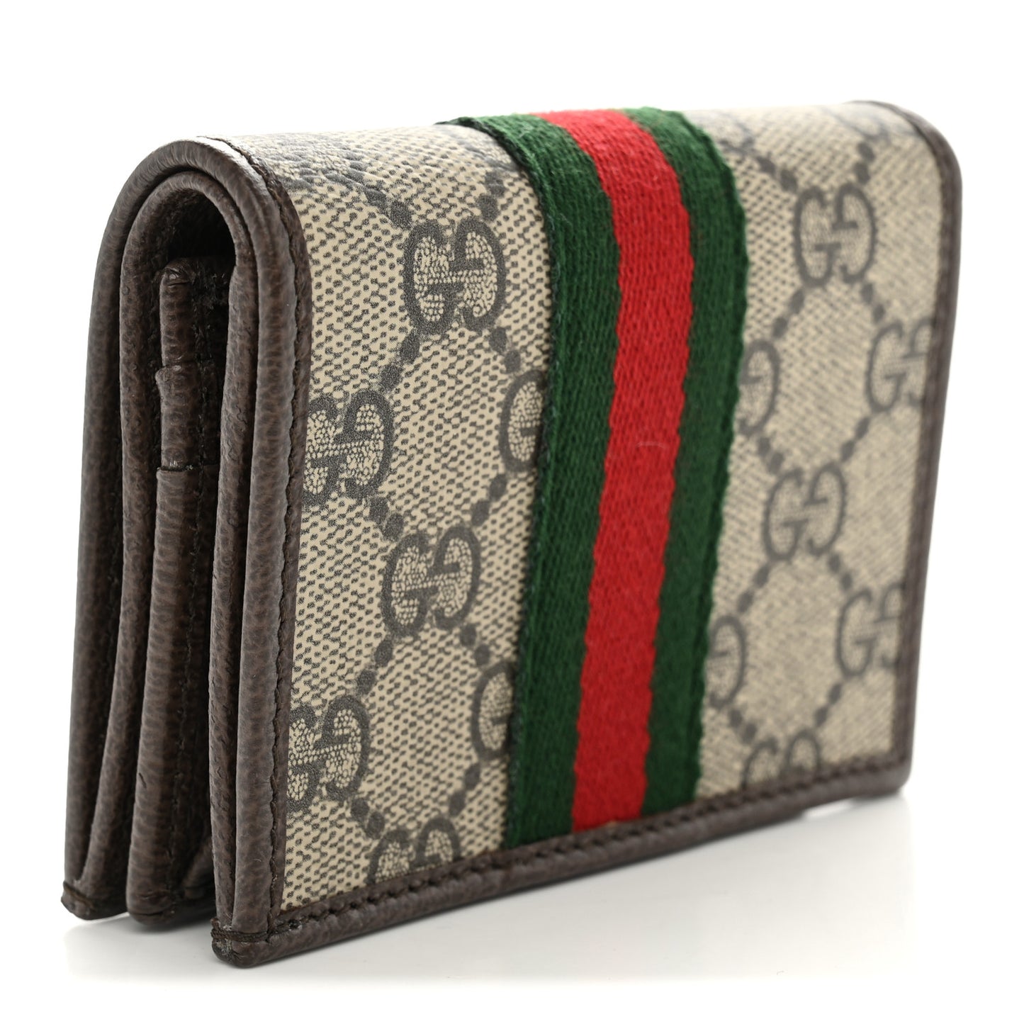 GG Supreme Monogram Web Ophidia Small Wallet Beige Dark Brown