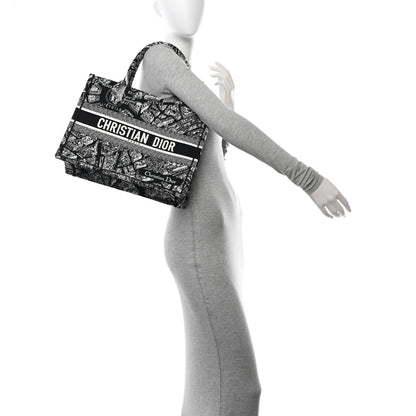 Christian Dior Canvas Embroidered Medium Plan De Paris Book Tote Black White 2 of 10