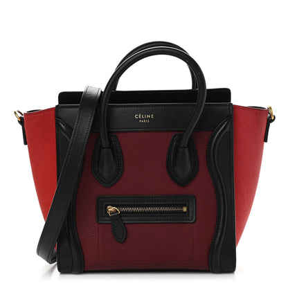 Celine Drummed Calfskin Nubuck Nano Tri-Color Luggage Burgundy 1 of 17