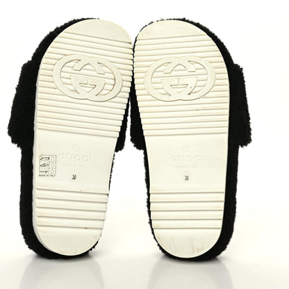 Gucci Shearling Womens Eileen Slide Sandals 38 Black Butterscotch 5 of 7