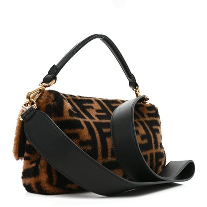 Fendi Shearling Vitello Dolce Macro FF 1974 Baguette Tobacco Black 3 of 10