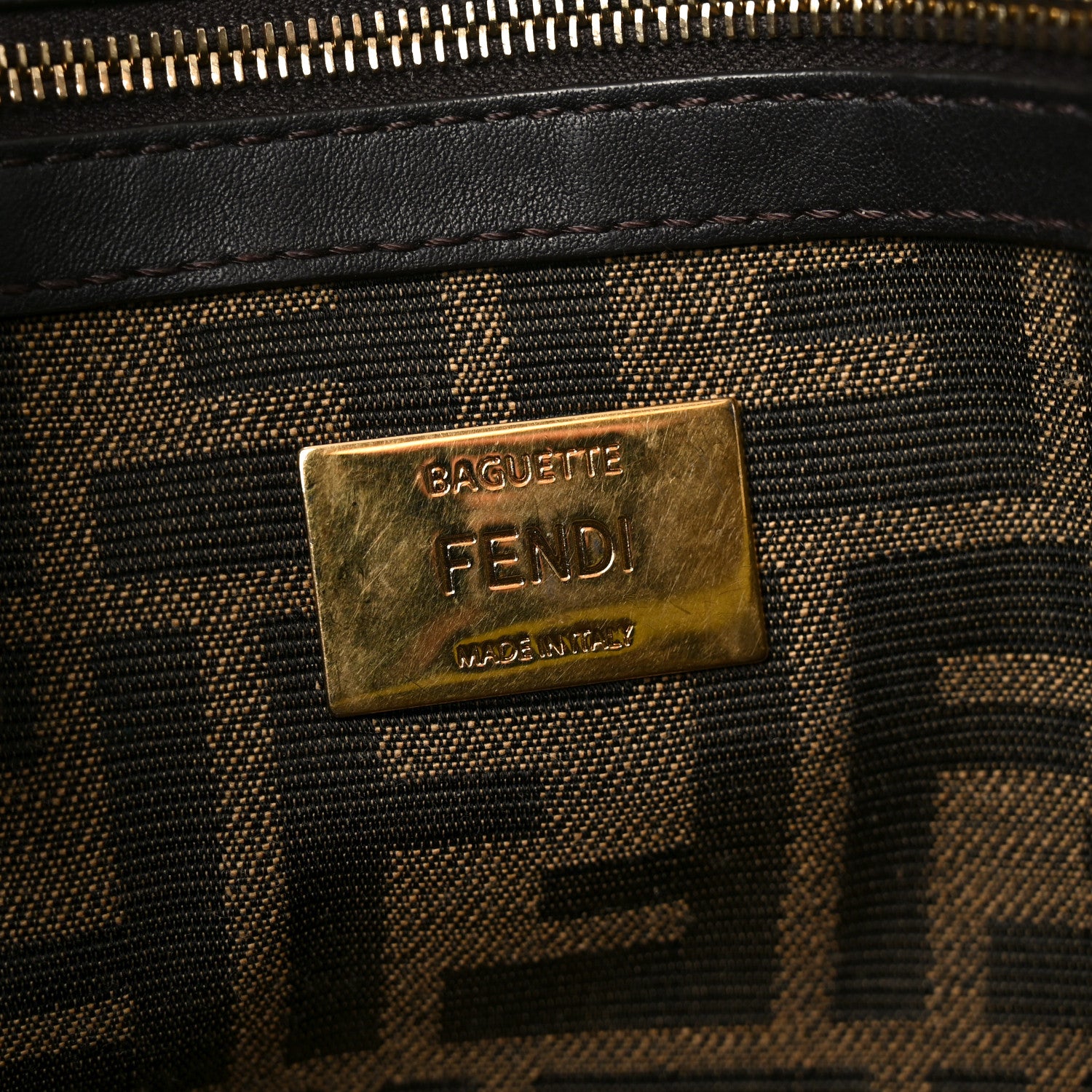 Fendi Fabric Jacquard FF 1974 Large Baguette Tobacco Moro Giallo Fluo 6 of 11