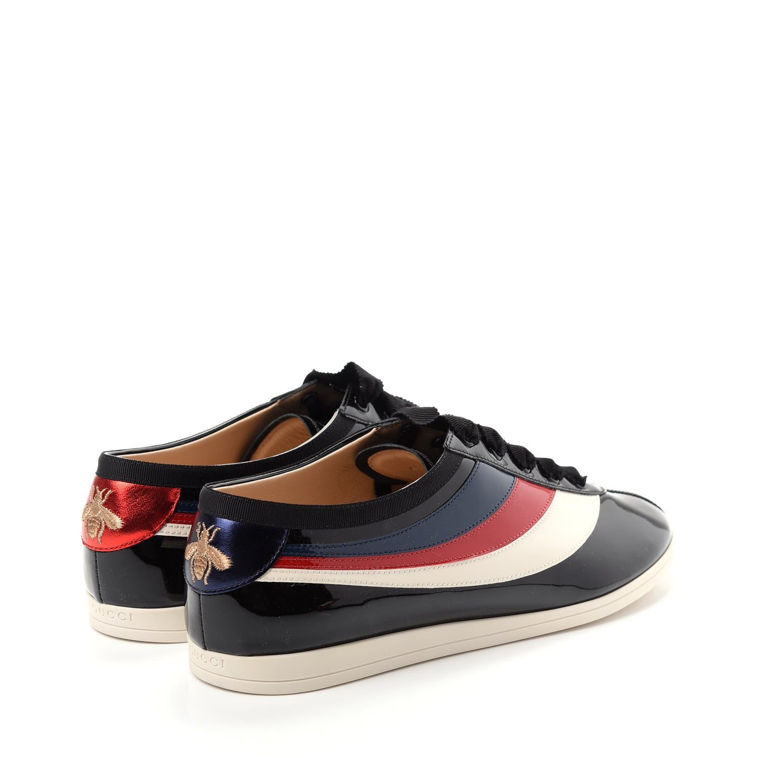 Gucci Patent Calfskin Mens Web Falacer Sneakers 9 Black 4 of 11