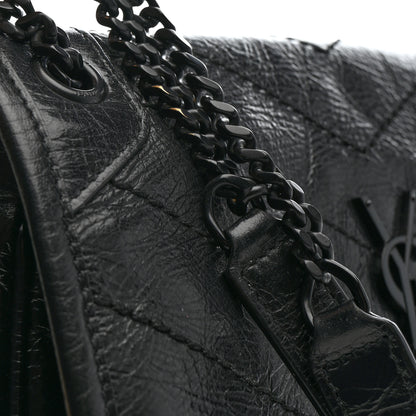 Saint Laurent Crinkled Calfskin Matelasse Monogram Baby Niki Chain Satchel Black 12 of 13