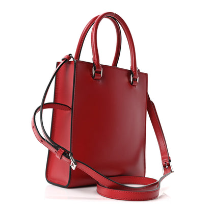 Prada Soft Calfskin Triangle Logo Embossed Small Double Handle Crossbody Tote Rosso 3 of 9