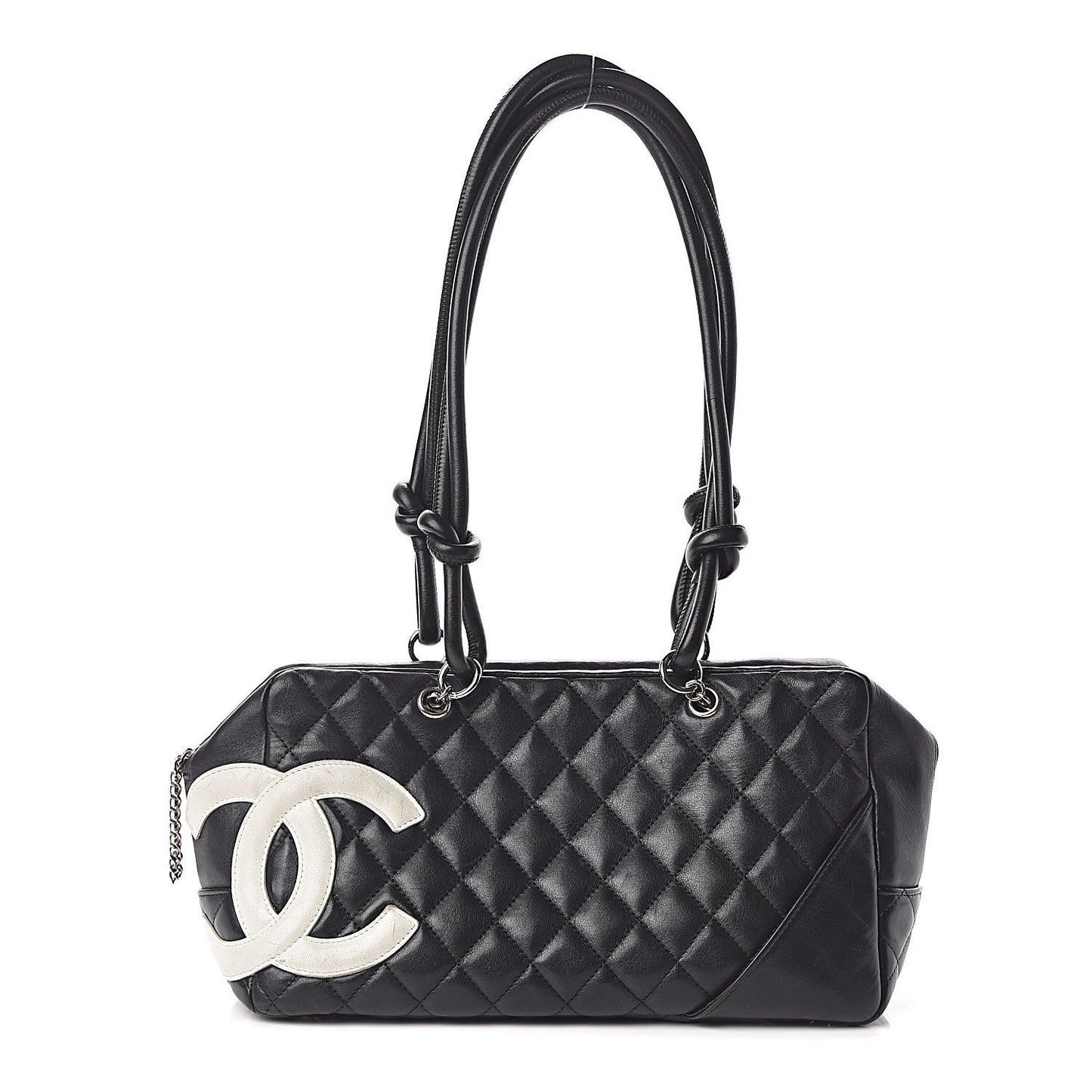 Calfskin Quilted Large Cambon Bowler Black White