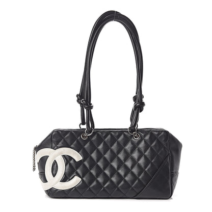 Chanel Calfskin Quilted Large Cambon Bowler Black White 1 of 11