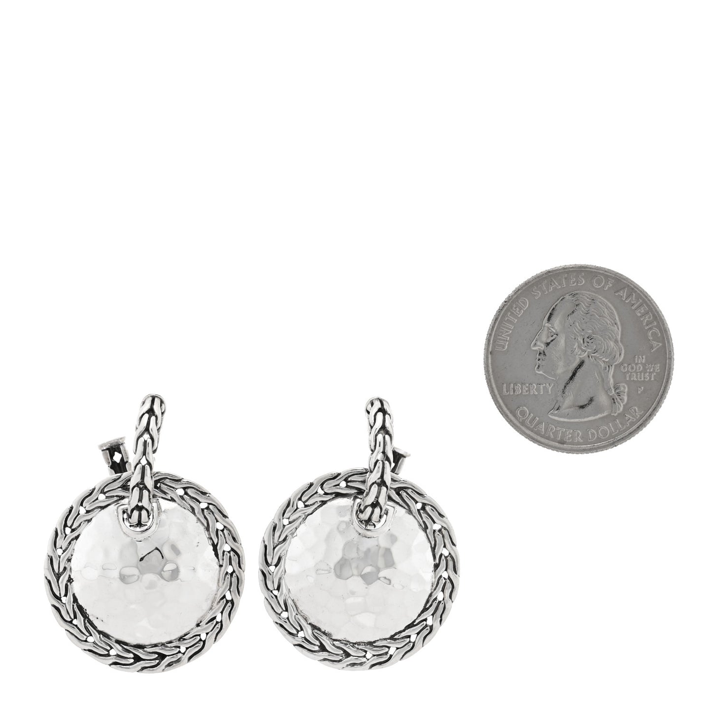 Sterling Silver Classic Chain Hammered Disc Drop Earrings