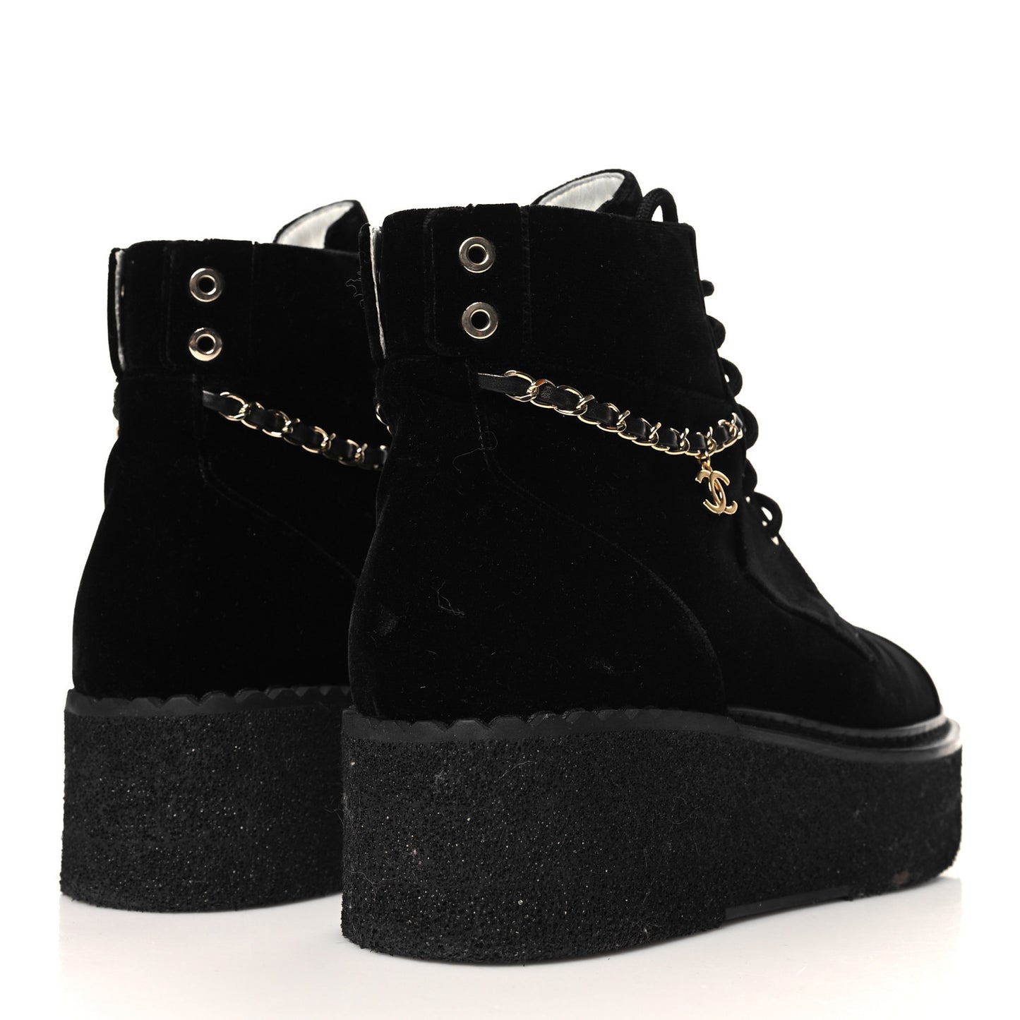 Velvet Chain Lace Up CC Short Boots 38.5 Black