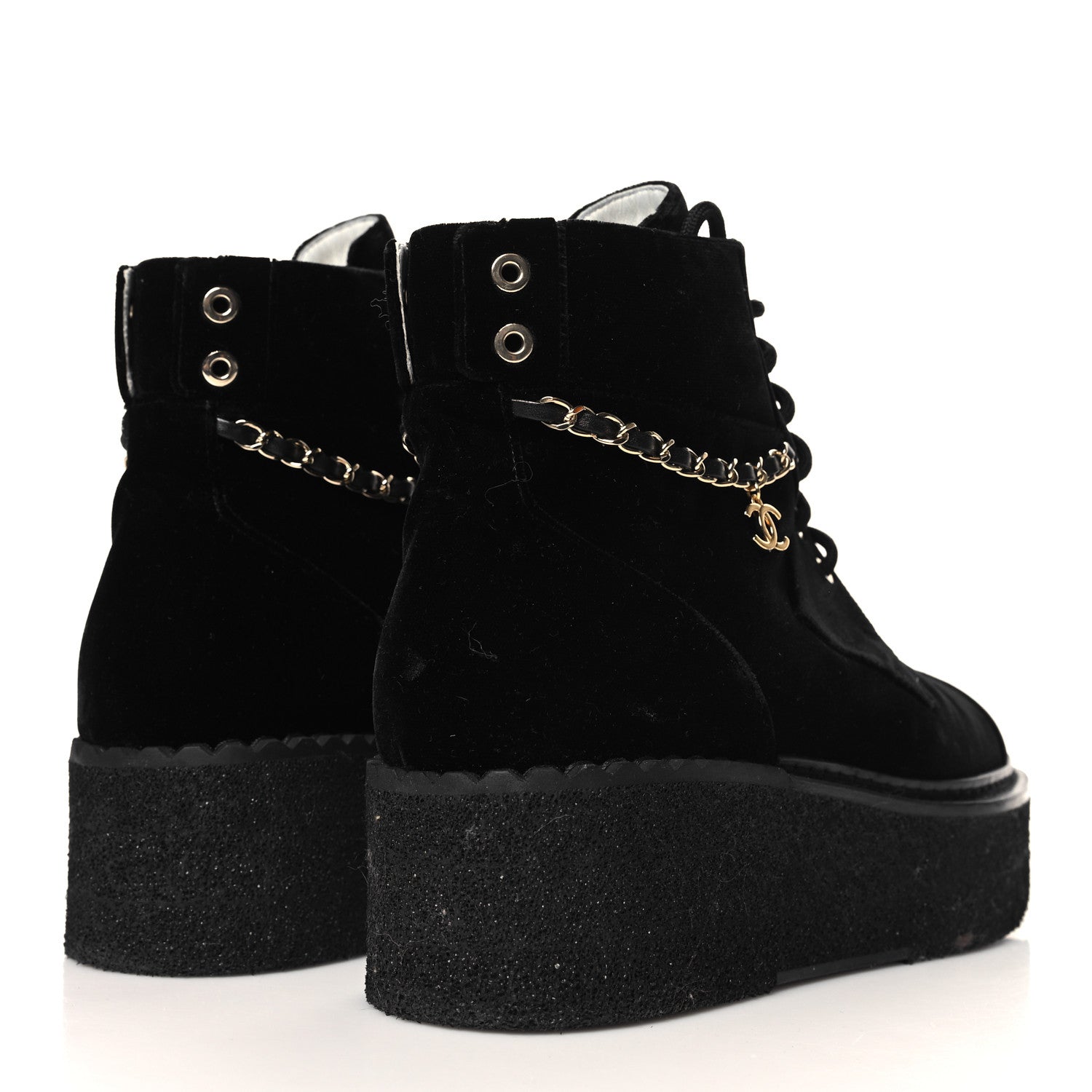 Chanel Velvet Chain Lace Up CC Short Boots 38.5 Black 5 of 9