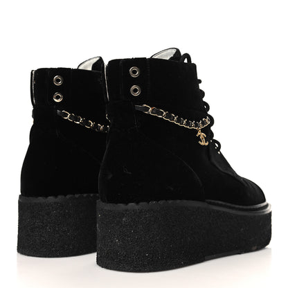 Chanel Velvet Chain Lace Up CC Short Boots 38.5 Black 5 of 9