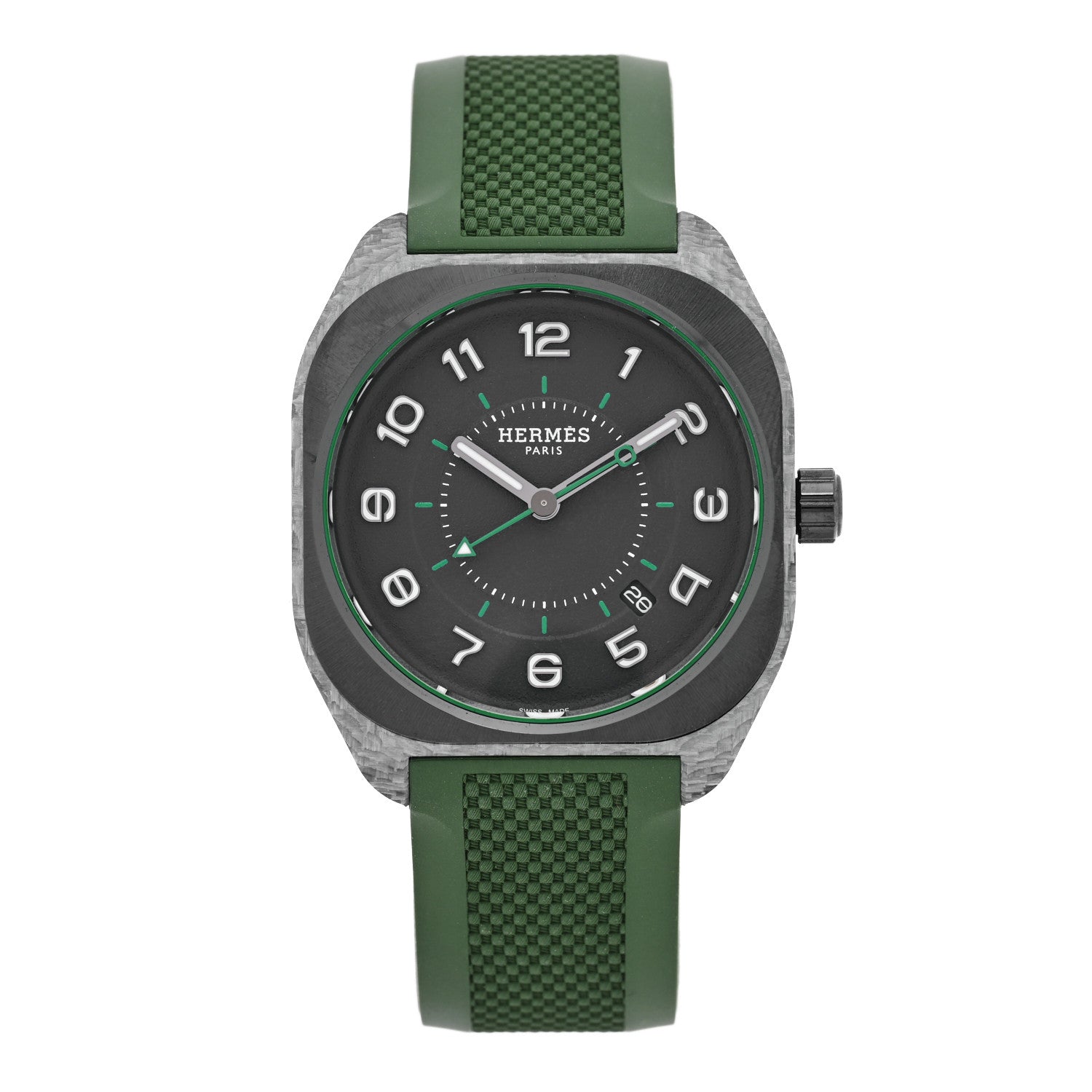Hermes Glass Fiber Ceramic Rubber 39mm H08 Automatic Watch Vert 1 of 5