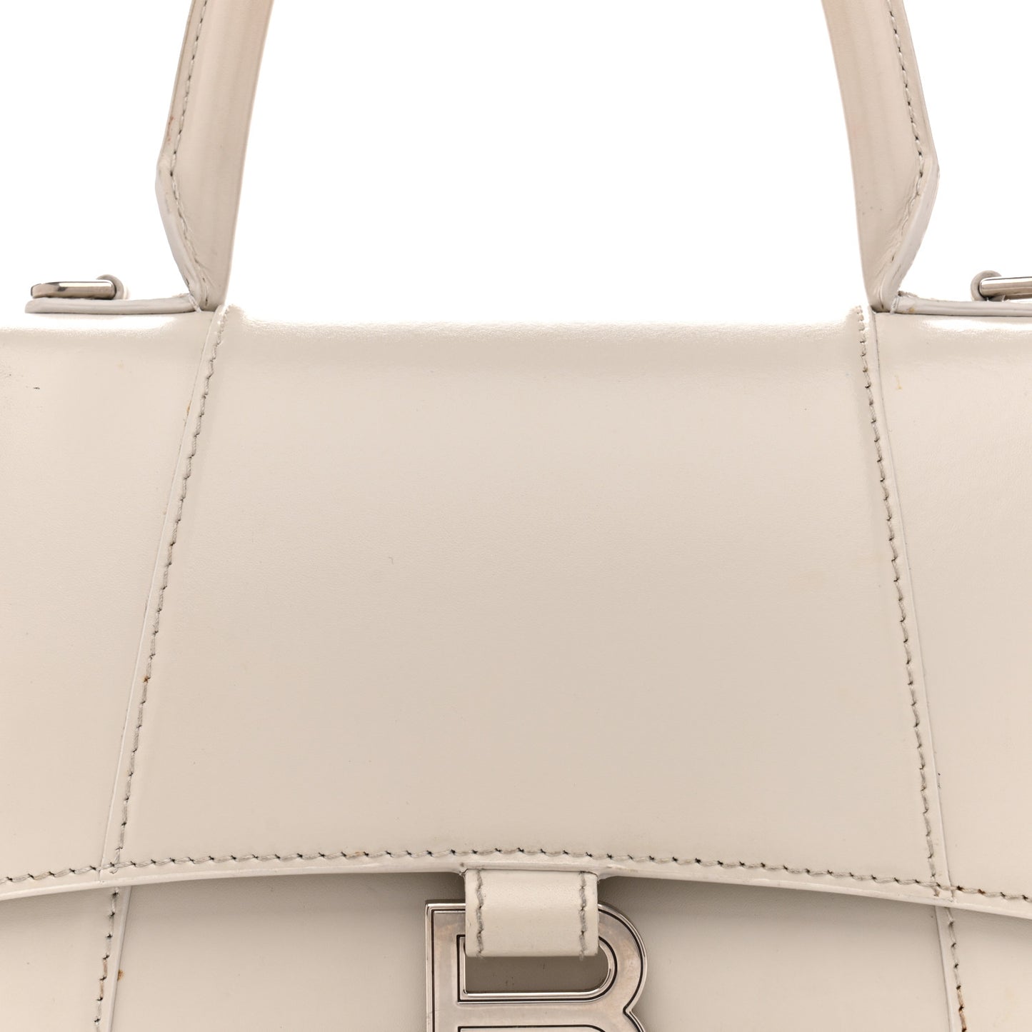 Shiny Box Calfskin Small Hourglass Top Handle Bag Chalky White