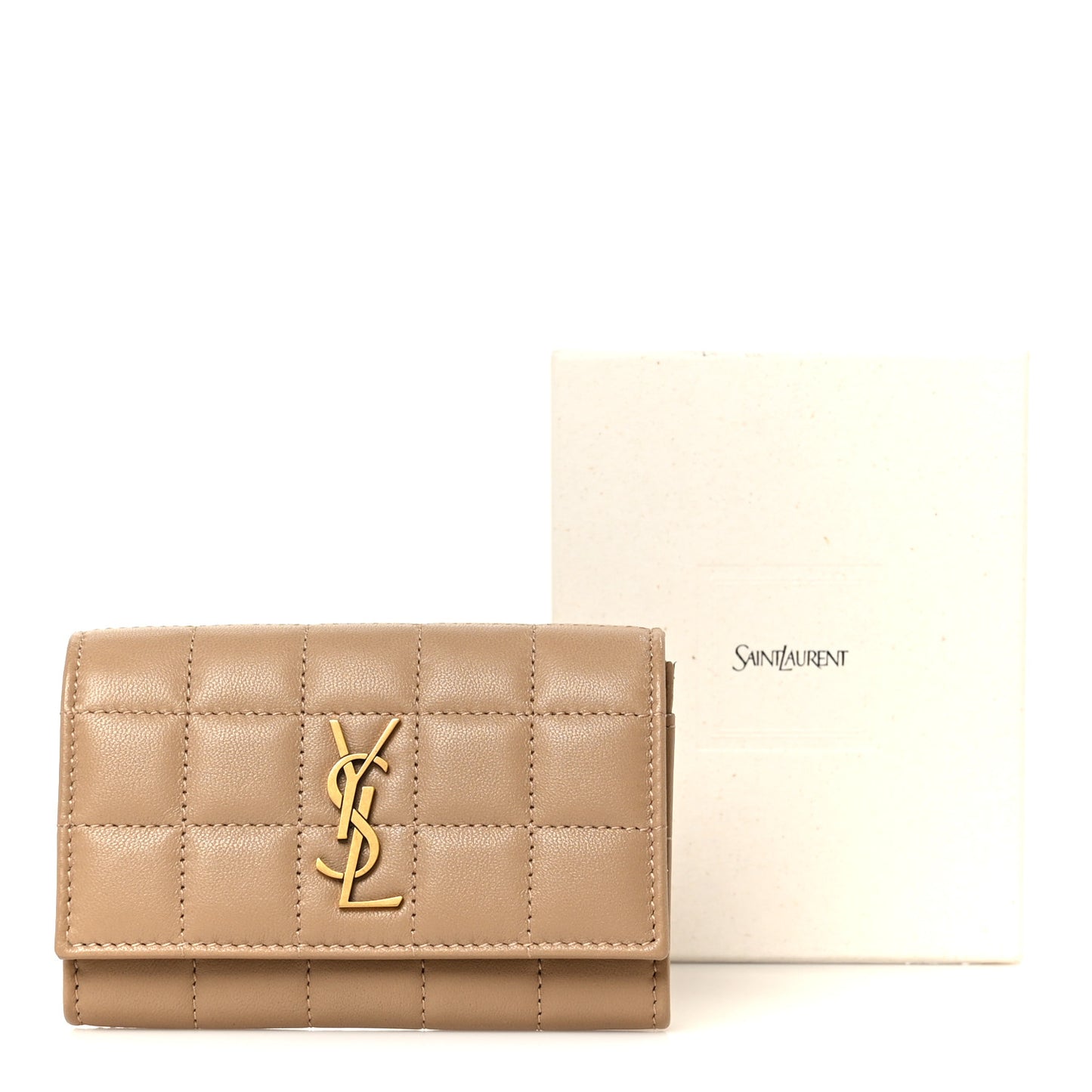 Lambskin Carre Quilted Cassandre Compact Envelope Card Case Dark Toffee
