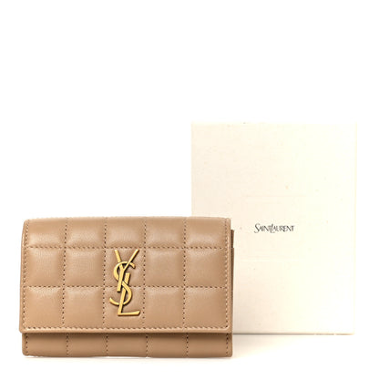 Saint Laurent Lambskin Carre Quilted Cassandre Compact Envelope Card Case Dark Toffee 9 of 9