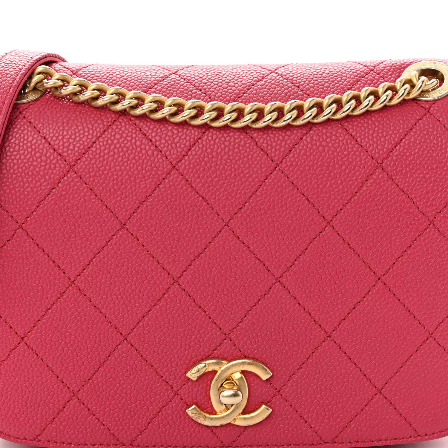 Chanel Caviar Diamond Stitched CC Medium Flap Bag Dark Pink 8 of 11