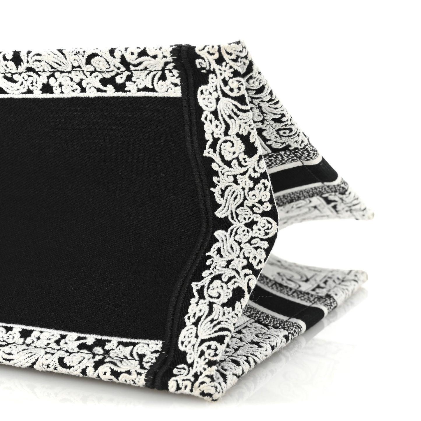Canvas Embroidered Medium Ornamental Cornely Effect Book Tote Black White