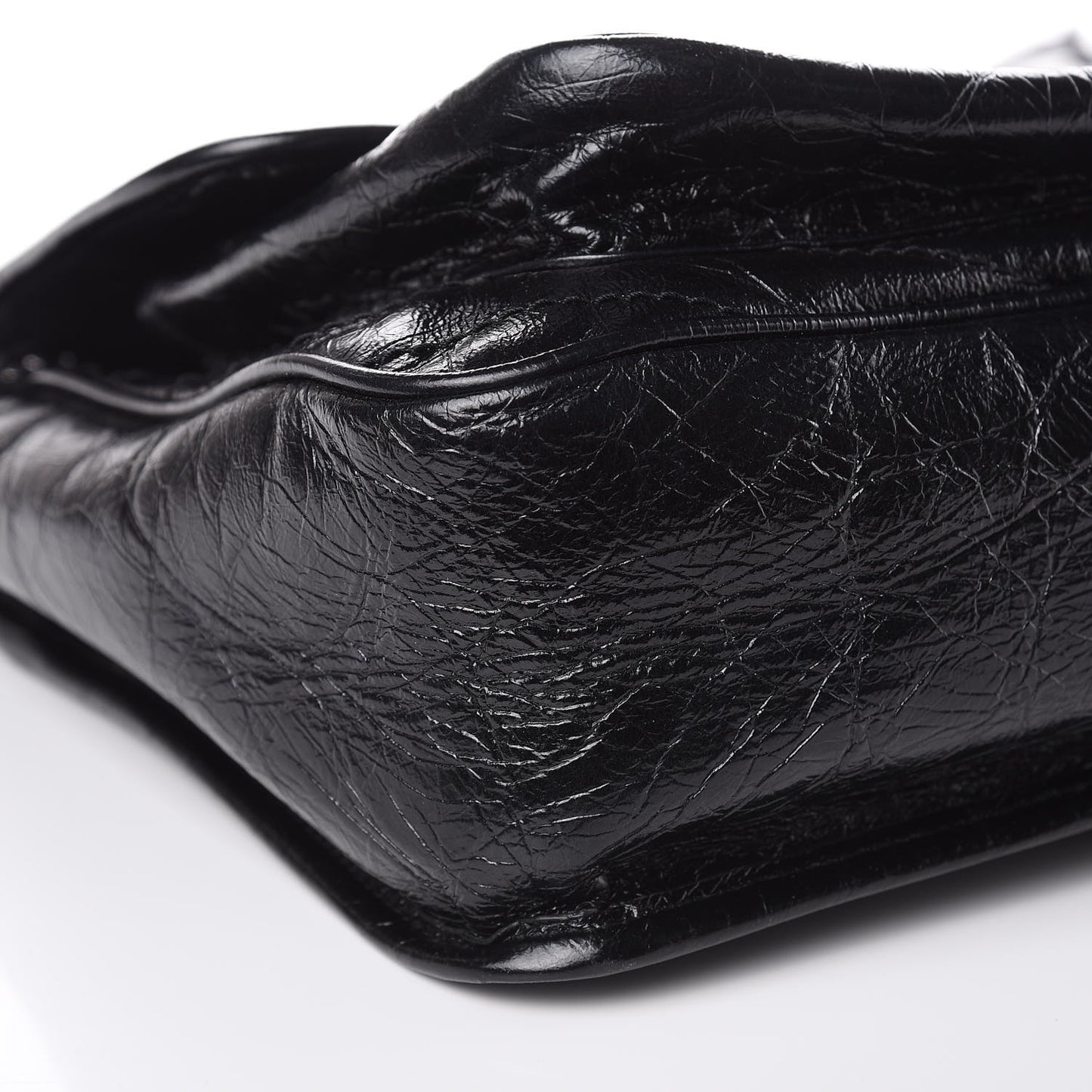 Crinkled Calfskin Matelasse Monogram Medium Niki Chain Satchel Black