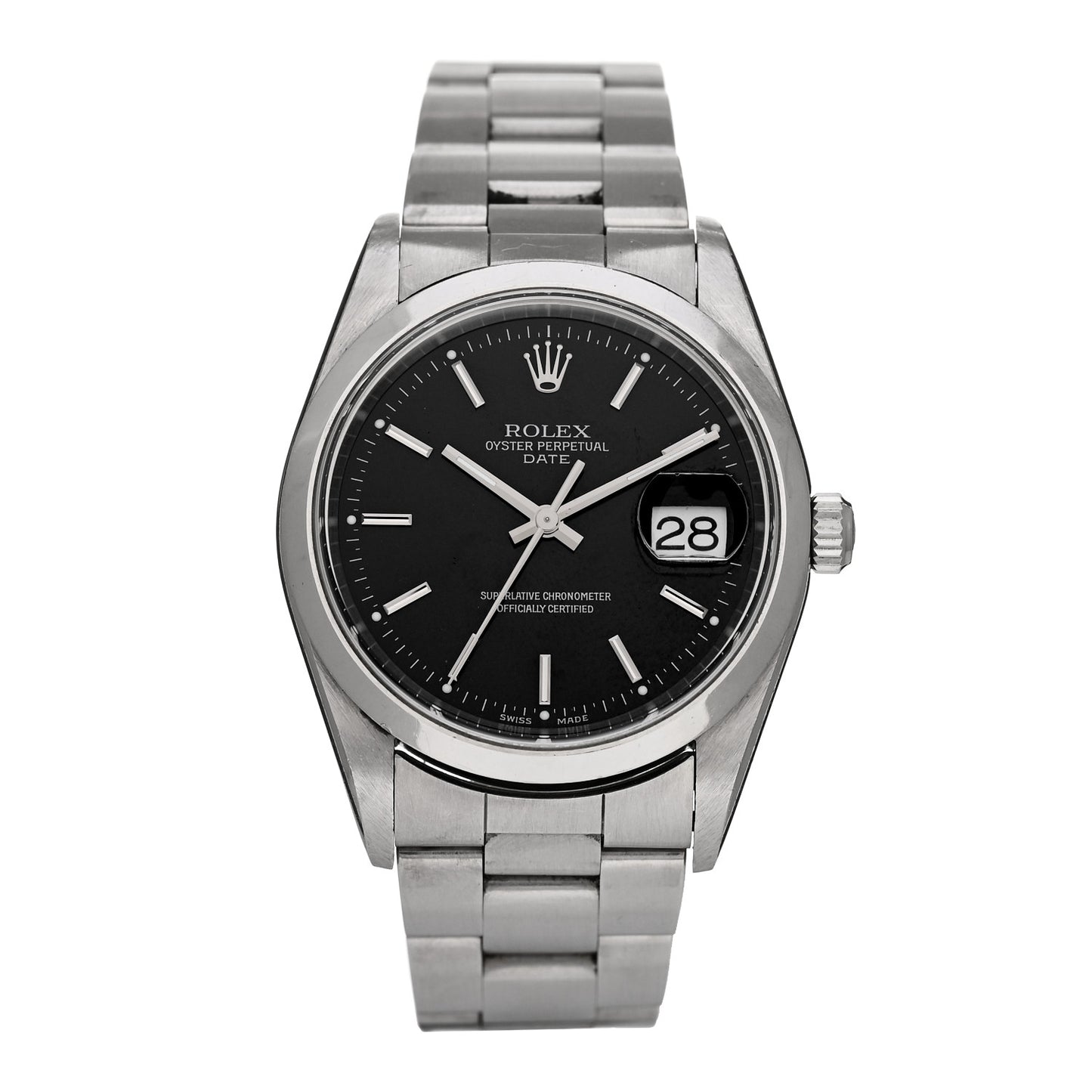 Stainless Steel 34mm Oyster Perpetual Date Watch Black 15200