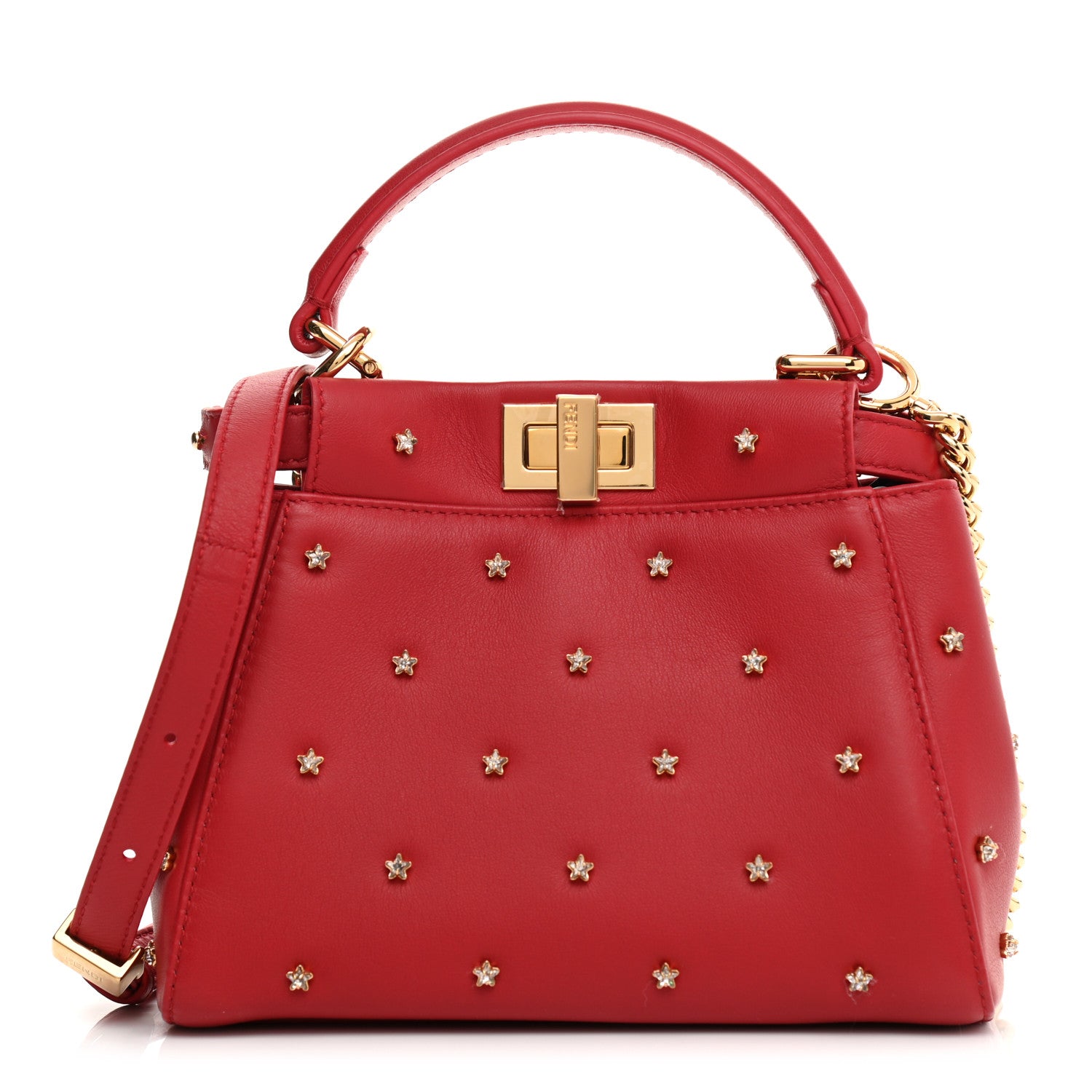 Fendi Nappa Crystal Stars Studded XS Peekaboo Iconic Satchel Fragola 1 of 10