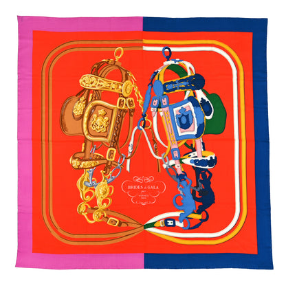 Hermes Silk Cashmere Brides De Gala Applique Pique Shawl 140 Cyclamen Rouge Bleu 1 of 3