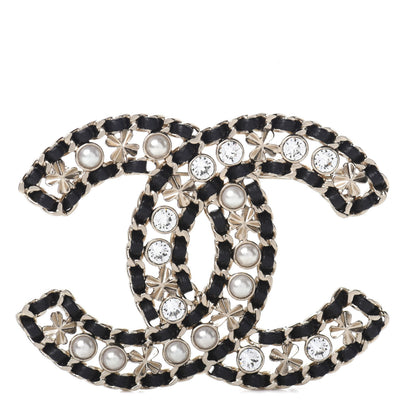 Chanel Metal Lambskin Crystal Sergeant Brooch Black Gold 1 of 4