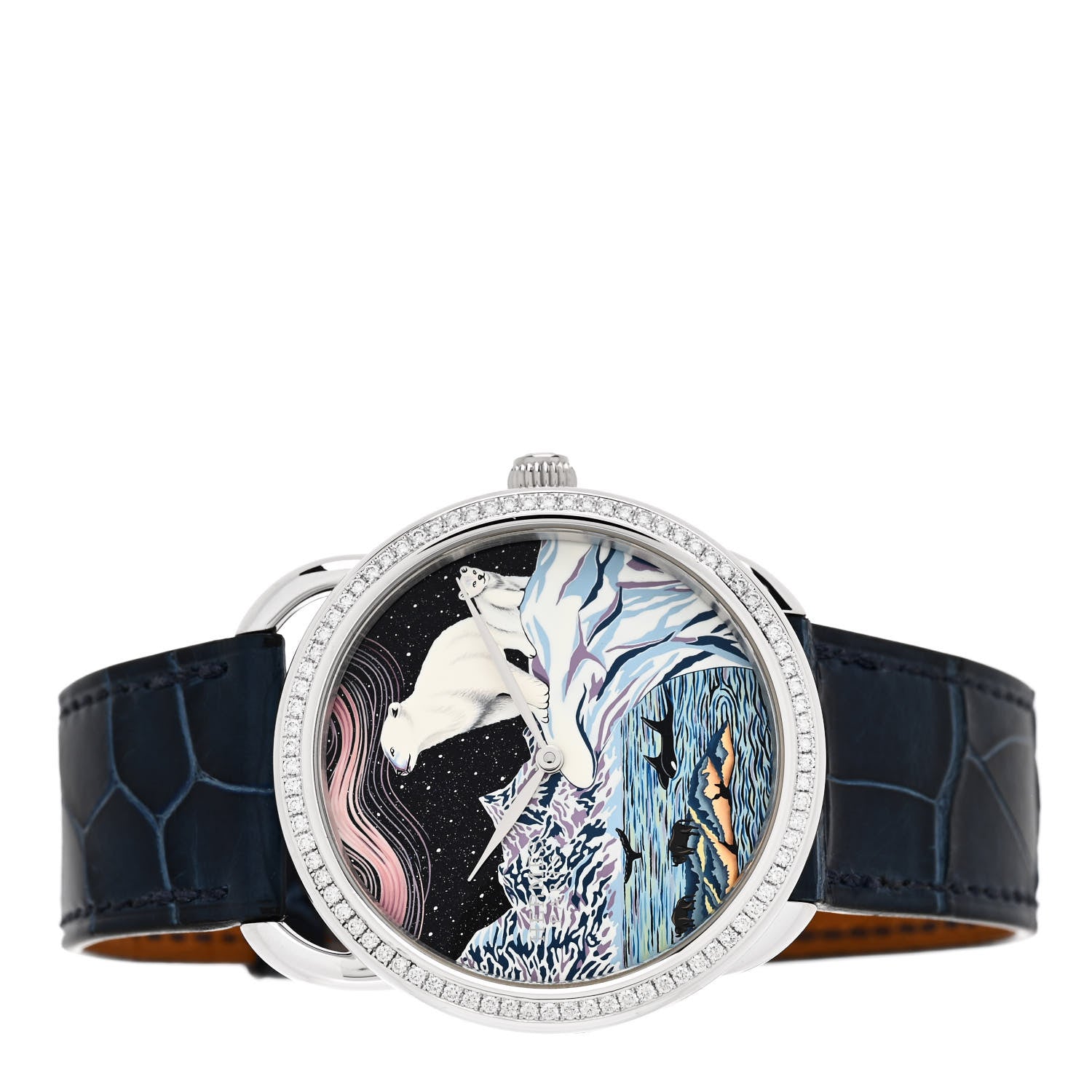 Hermes 18K White Gold Alligator Diamond 38mm Arceau Into the Canadian Wild Automatic Watch Bleu Saphir 2 of 5