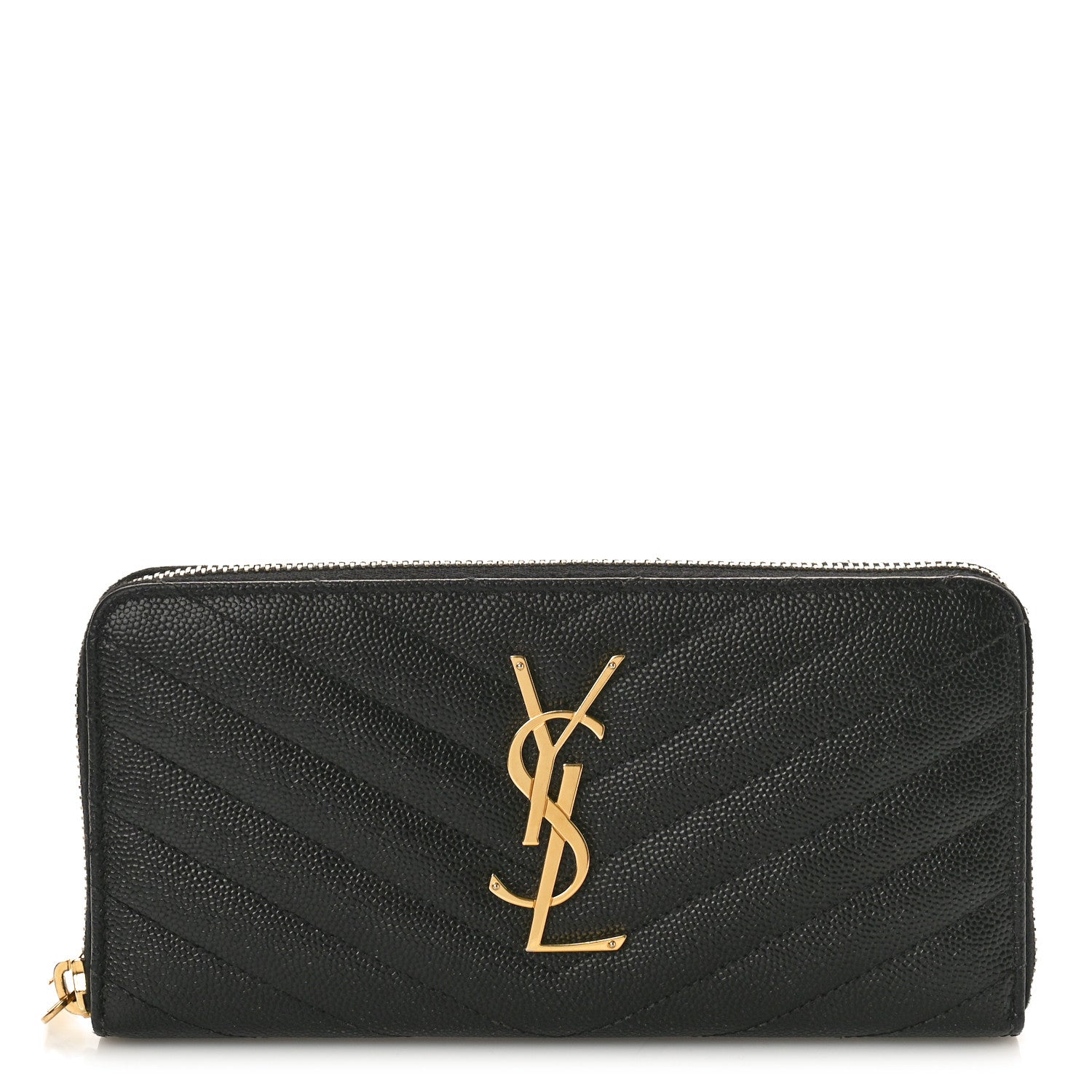 Saint Laurent Grain De Poudre Matelasse Chevron Monogram Zip Around Wallet Black 1 of 8