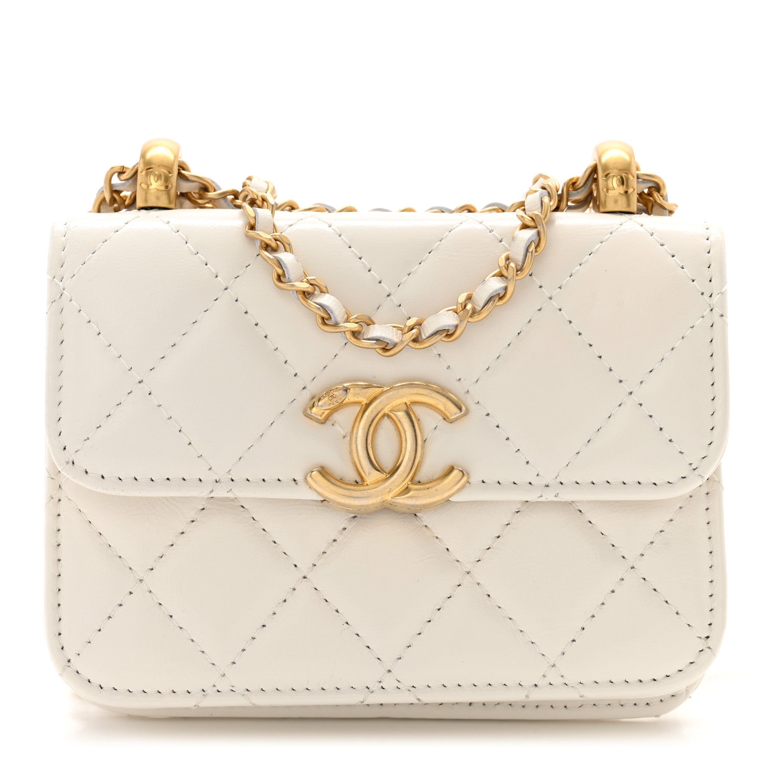 Chanel Calfskin Quilted Perfect Fit Coin Purse With Chain White 1 of 15