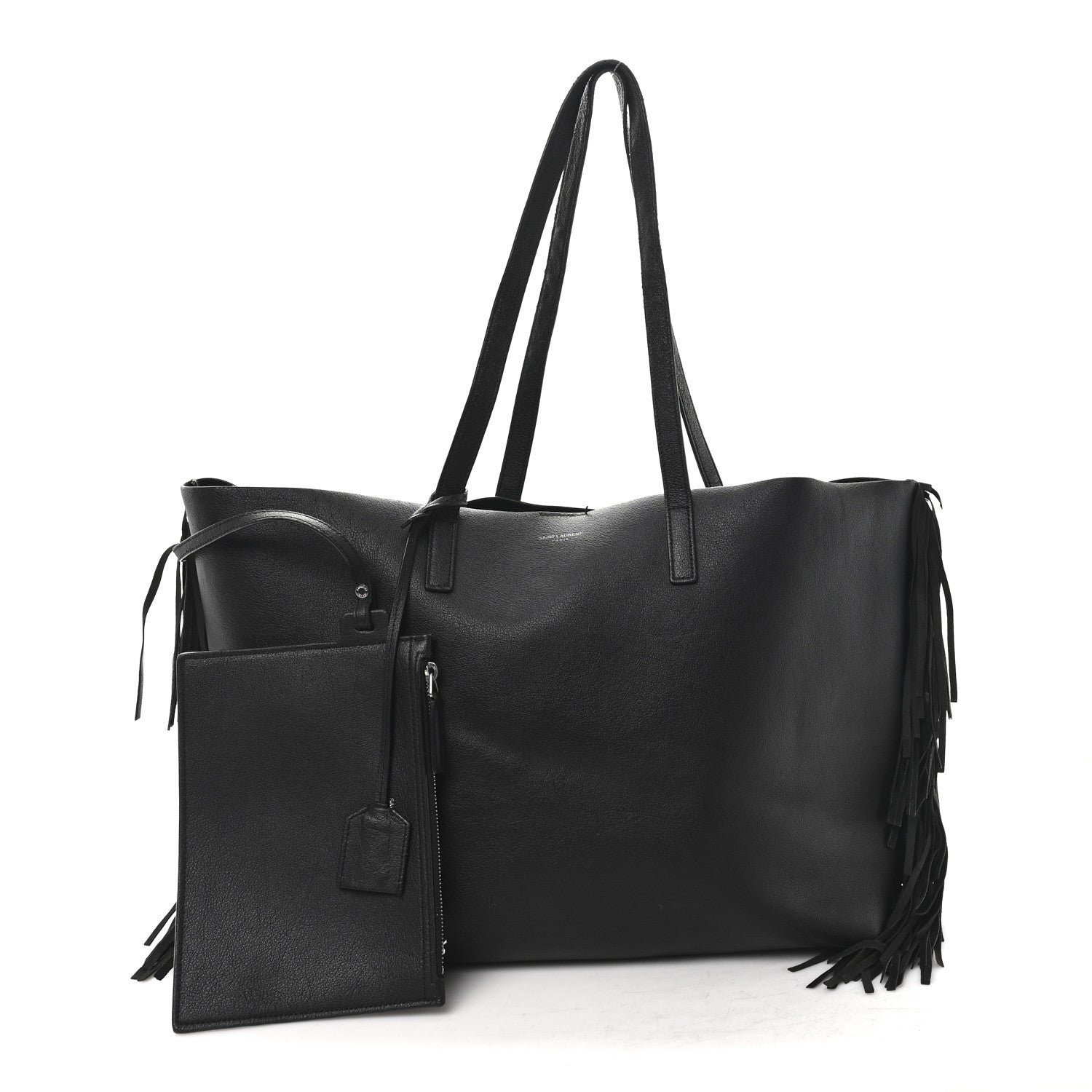 Saint Laurent Calfskin Large Fringe Shopping Tote Black 3 of 13