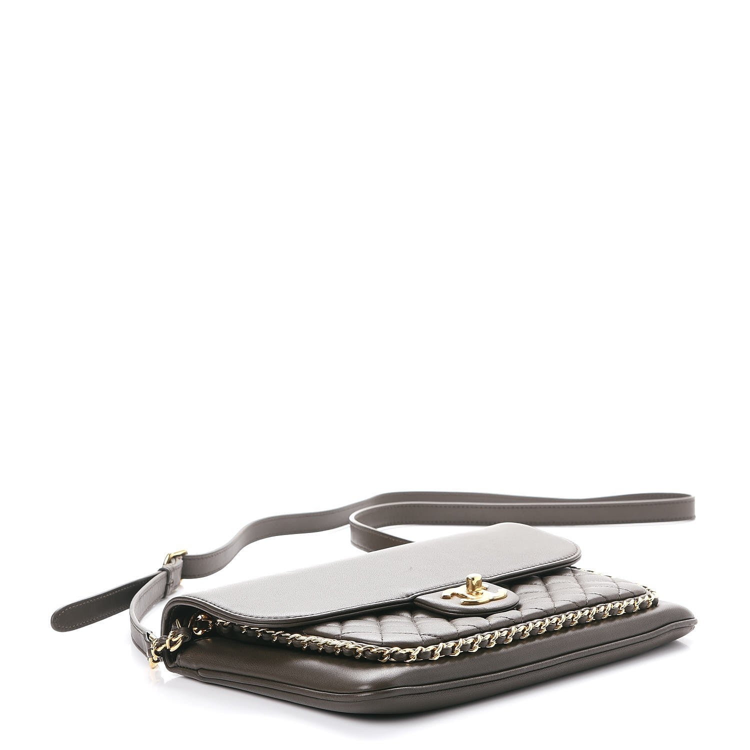 Chanel Lambskin Quilted Large CC Unchained Crossbody Dark Khaki 4 of 11
