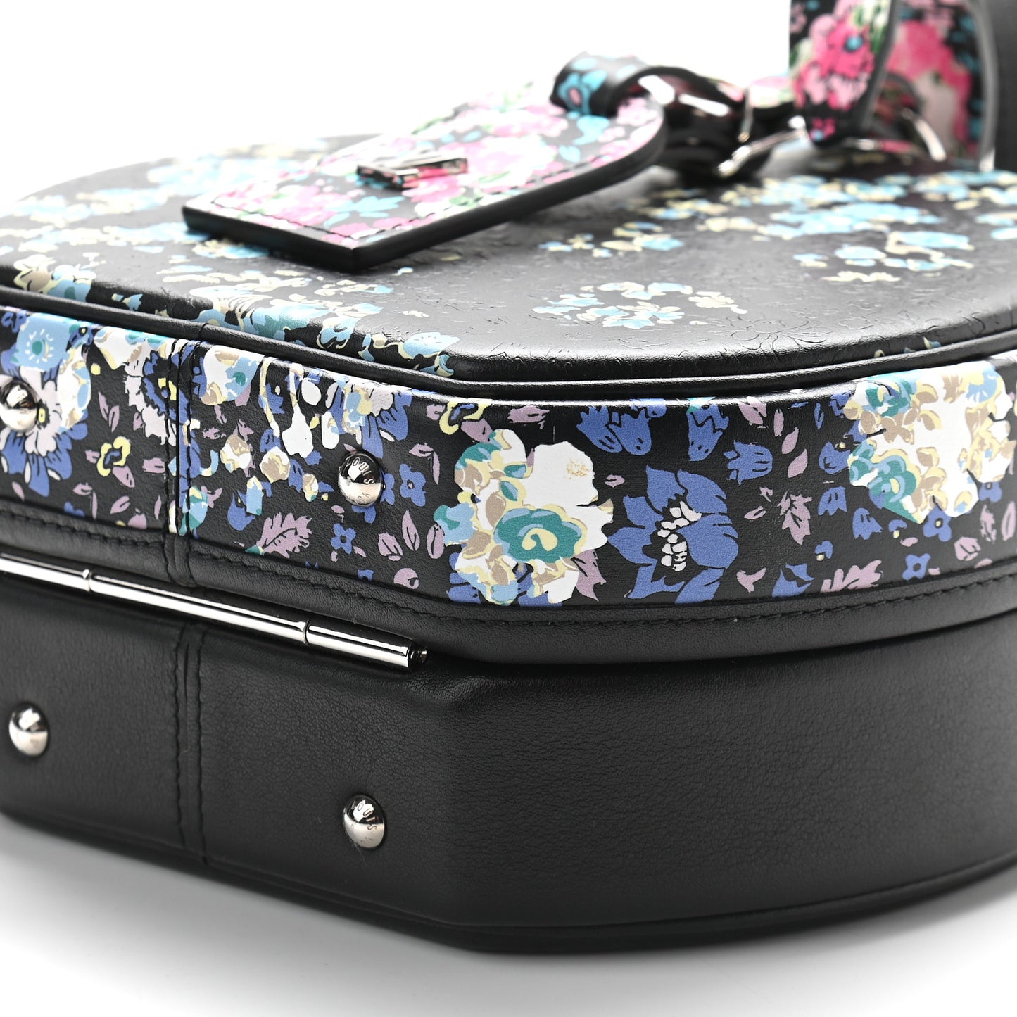 Calfskin Floral Print Petite Boite Chapeau Black