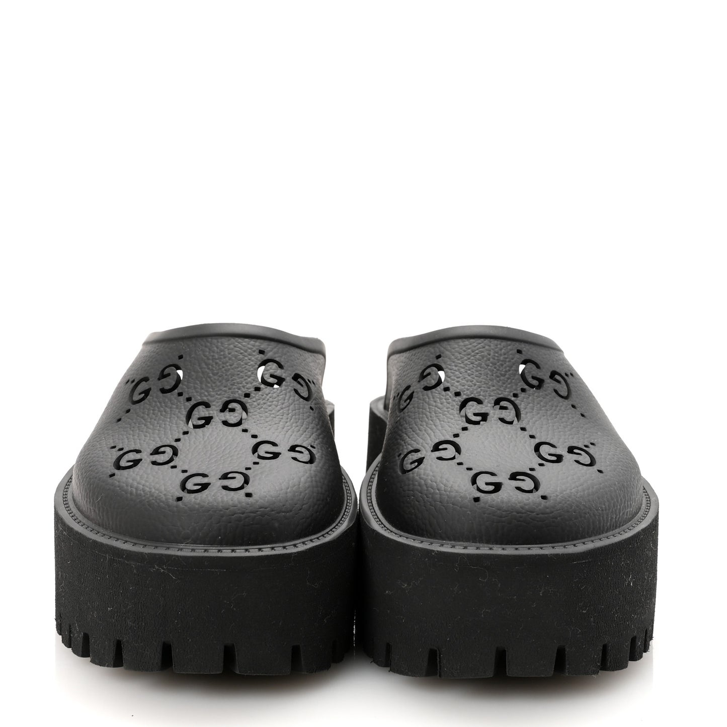 Rubber GG Monogram Perforated Elea Platform 55mm Lug Sole Sandals 38 Black