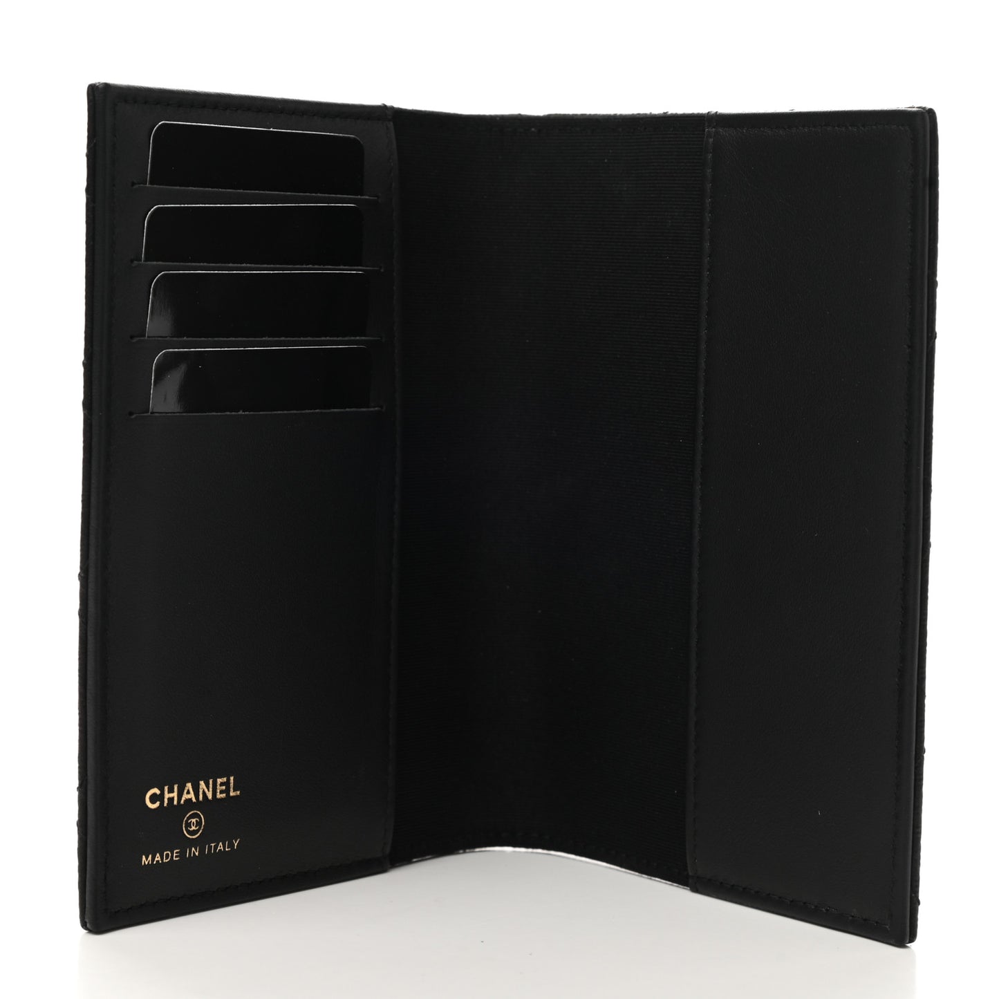 Letter Calfskin Embossed Quilted Passport Holder Black