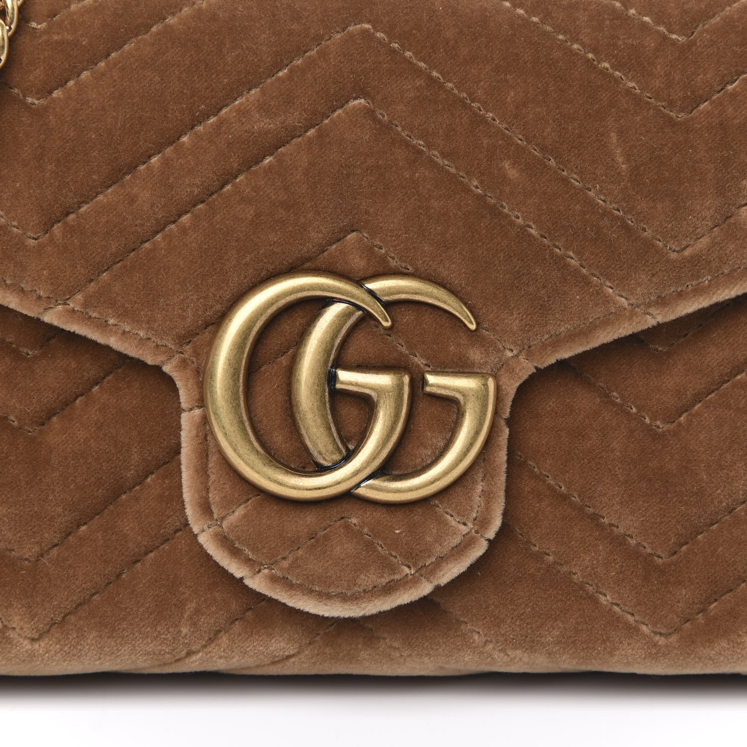 Gucci Velvet Matelasse GG Marmont Chain Wallet Taupe 11 of 11