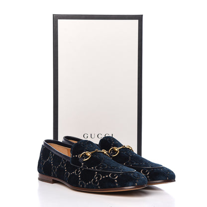 Gucci Velvet GG Monogram Horsebit Mens Jordaan Loafers 10.5 Blue Beige 11 of 11