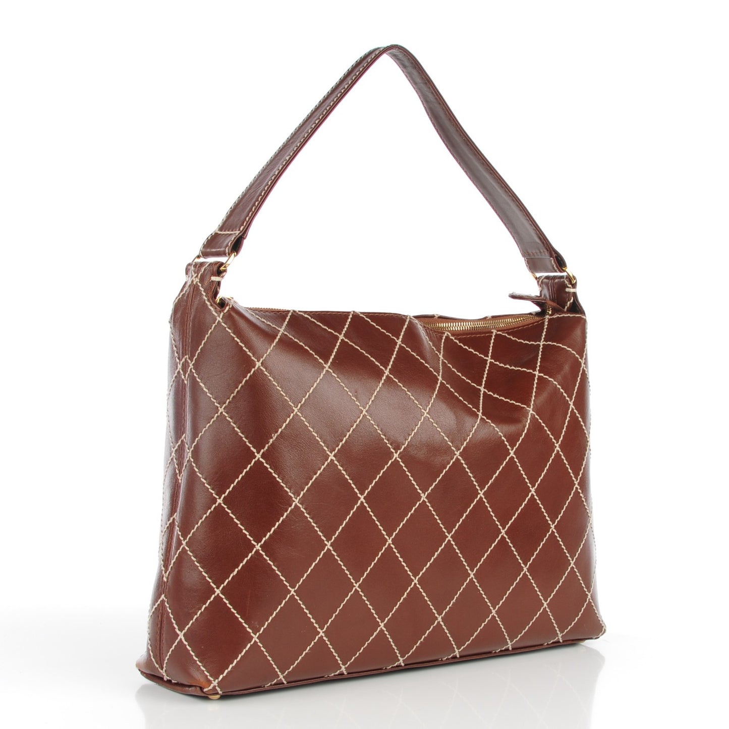 Calfskin Diamond Stitch Surpique Shoulder Bag Brown