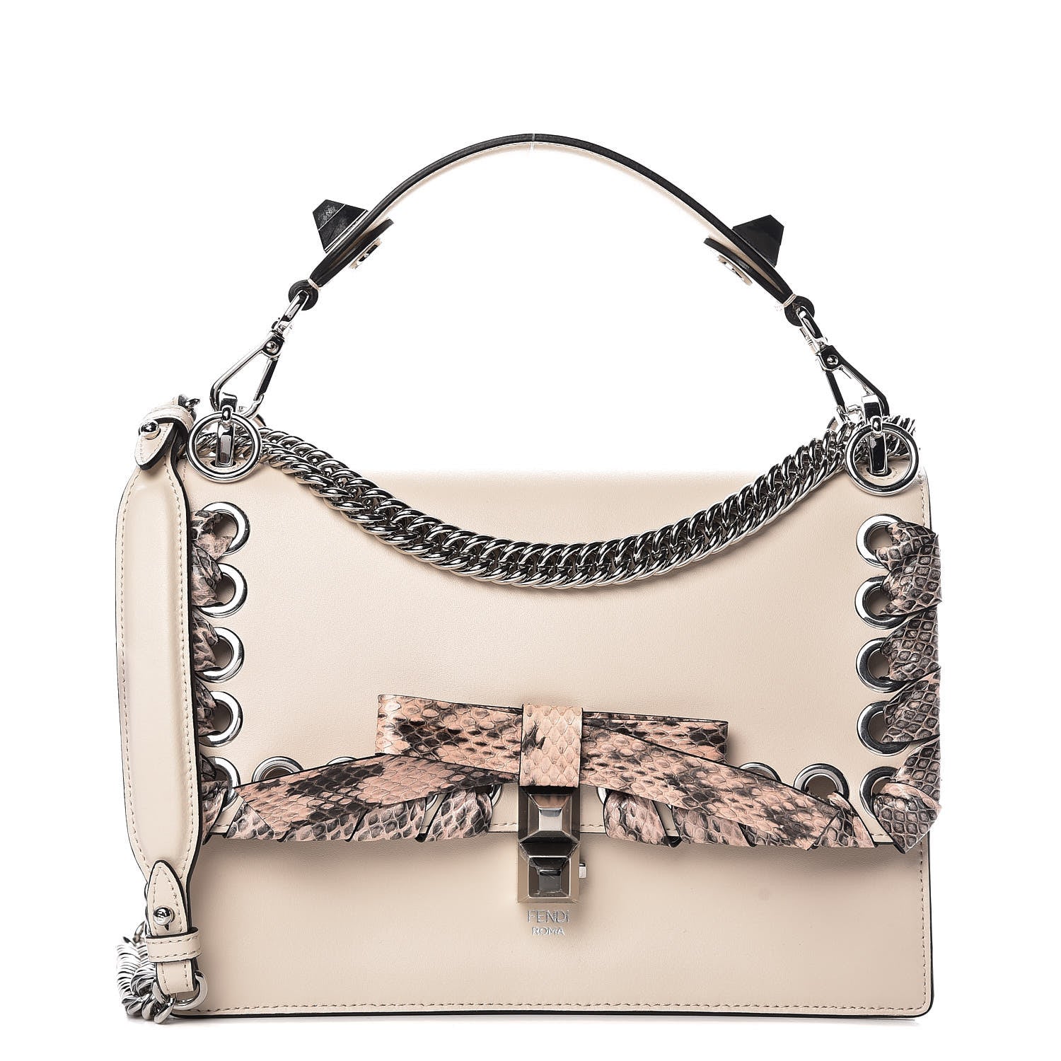 Fendi Vitello Elaphe Lace Up Bow Kan I Shoulder Bag Camelia Bois de Rose 1 of 9