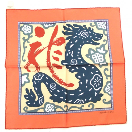 Silk Twill L Annee Du Dragon Pocket Square Scarf