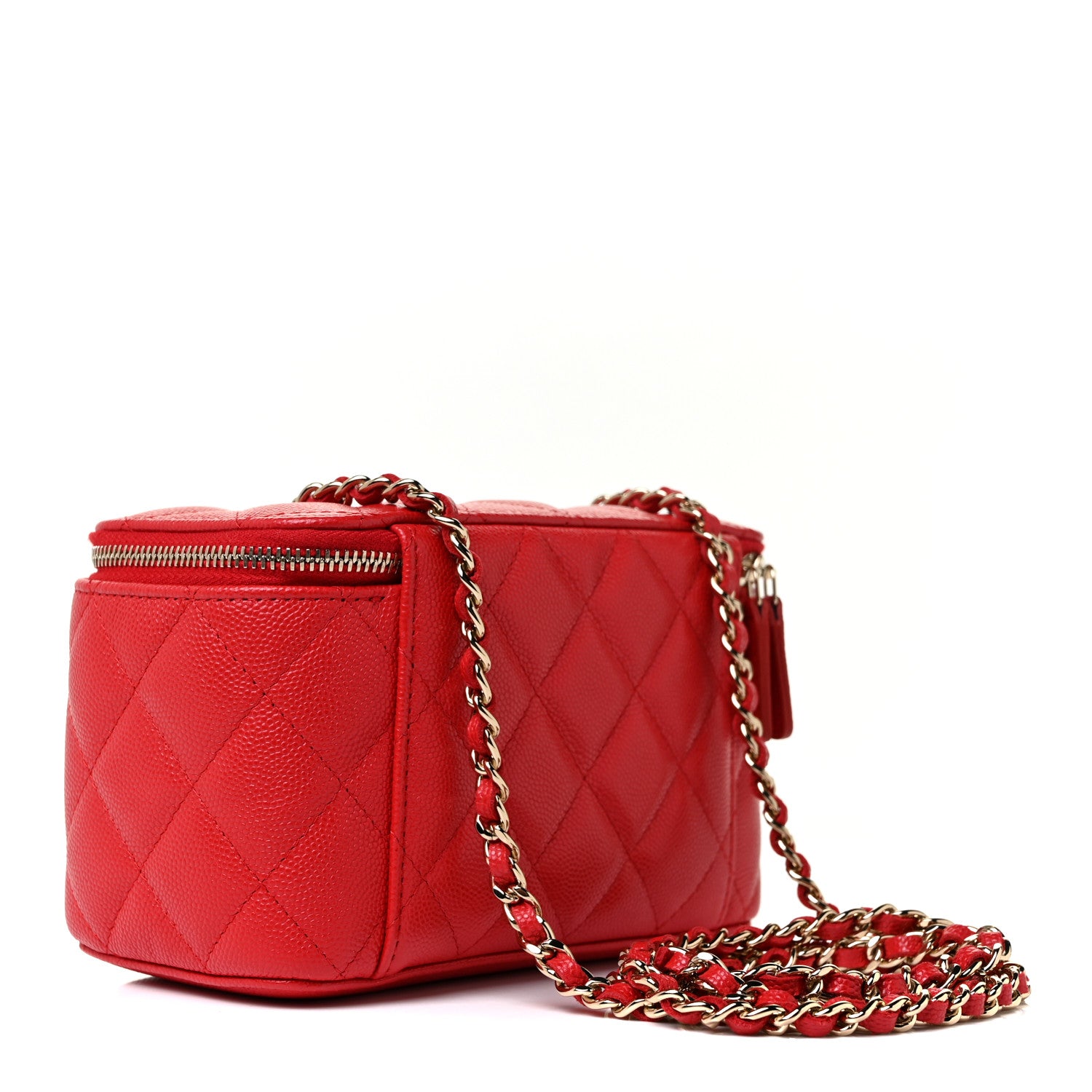 Chanel Caviar Quilted Small Vanity Case With Chain Red 3 of 11