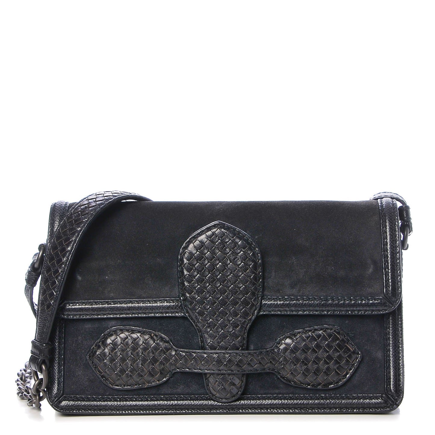 Suede Shiny Micro Intreccio Shoulder Bag Dark Navy