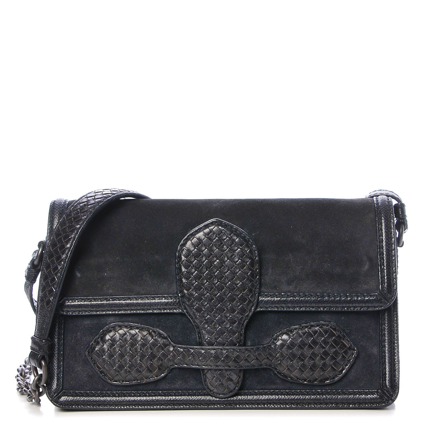 Bottega Veneta Suede Shiny Micro Intreccio Shoulder Bag Dark Navy 1 of 8