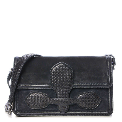 Bottega Veneta Suede Shiny Micro Intreccio Shoulder Bag Dark Navy 1 of 8